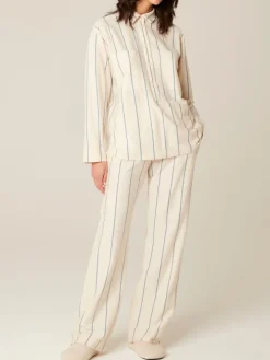 100% Baumwolle Pyjama CARELA beige blau-gestreift von Pluto