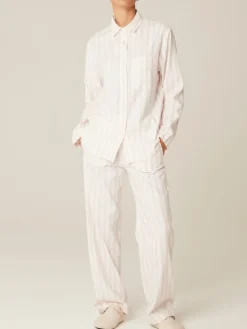 100% Baumwolle Pyjama JANICA weiß pink-gestreift von Pluto