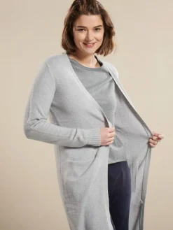 100% Merinowolle kbT Feinstrick Long-Strickjacke grau von Kokon Zwo