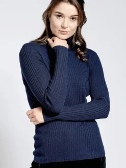 100% Merinowolle kbT Rippstrick Rollkragen Pullover uni Kokon Zwo