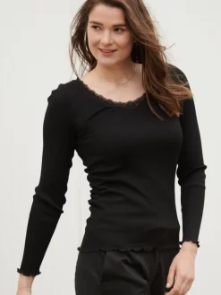 70% Seide 30% Bio-Baumwolle kbA LANGARMSHIRT mit Spitze Kokon Zwo