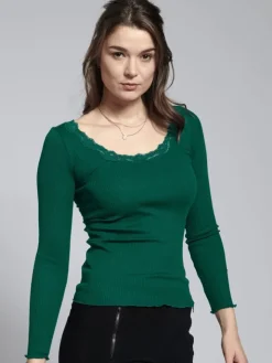 70% Seide 30% Bio-Baumwolle kbA LANGARMSHIRT mit Spitze Kokon Zwo