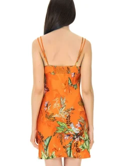 100% Seide Baby-Doll TROPICAL GARDEN orange-bunt von Luna di Seta