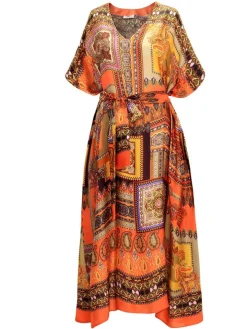 100% Seide Kaftan CHILI orange-bunt von Eva B. Bitzer