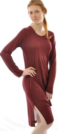 100% Seide LANGARM NACHTHEMD uni von Alkena