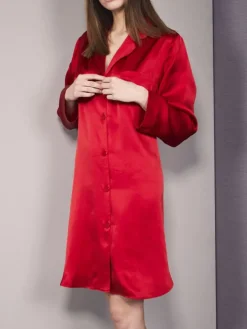 100% Seide Langarm Sleepshirt KLASSIK SATIN von Eva B. Bitzer
