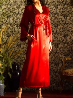 100% Seide Morgenmantel lang LAURIAN von Marjolaine