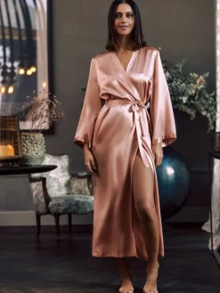 100% Seide Morgenmantel lang LAURIAN uni Marjolaine