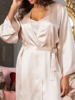 100% Seide Morgenmantel lang LAURIAN uni Marjolaine