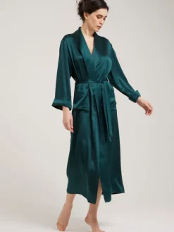 100% Seide Morgenmantel lang GIGLIOLA uni von Vivis