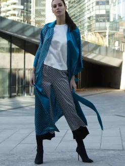 100% Seide Morgenmantel MELISSA petrol-schwarz von Vivis