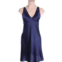 100% Seide Nachthemd PIPING tintenblau von Luna di Seta