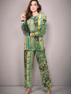 100% Seide Pyjama CHATEAU DE VERSAILLES grün schwarz von Fürstenberg