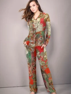 100% Seide Pyjama GRENADINE rot gold von Fürstenberg