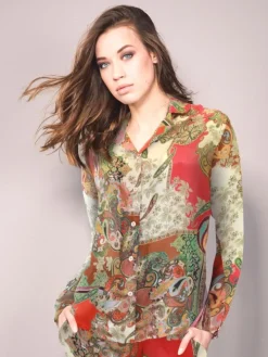 100% Seide Pyjama GRENADINE rot gold von Fürstenberg