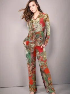 100% Seide Pyjama GRENADINE rot gold von Fürstenberg