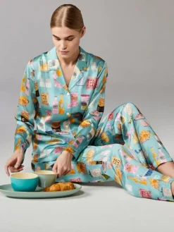 100% Seide Pyjama TEA TIME in türkis von Eva B. Bitzer