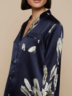 100% Seide Schlafanzug Elisabetha in ELEPHANT GARDEN nachtblau von Radice