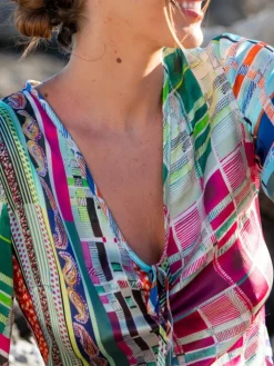 100% Seide Tunika FUCHSIA TÜRKIS von Eva B. Bitzer