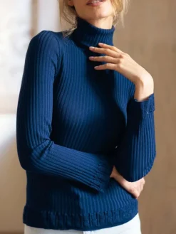 100% Wolle ROLLKRAGEN SHIRT breite Rippe indigoblau von Artimaglia