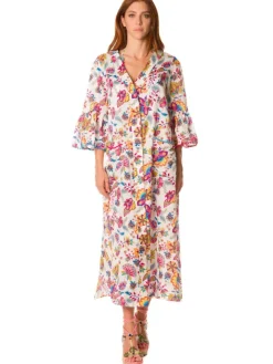 Batist Morgenmantel mit Seide DAFNE weiss von Laetitia Beachwear