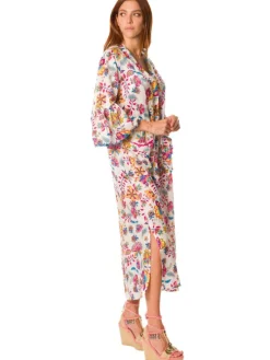 Batist Morgenmantel mit Seide DAFNE weiss von Laetitia Beachwear