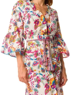 Batist Morgenmantel mit Seide DAFNE weiss von Laetitia Beachwear