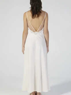 Baumwolle Neglige mit Spitze lang BIANCO von Verdiani
