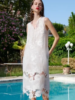 Baumwolle Strandkleid LEONIE weiss mit Spitze von Eva B. Bitzer