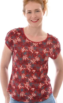 Bourette Seide Sommer T-SHIRT rot bunt von Alkena