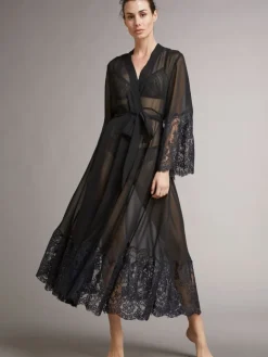 Chiffon Morgenmantel ROSSELLA schwarz transparent von Vivis