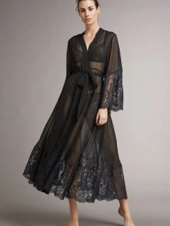 Chiffon Morgenmantel ROSSELLA schwarz transparent von Vivis