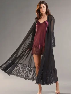 Chiffon Morgenmantel ROSSELLA schwarz transparent von Vivis