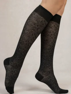 Damen Kniestrümpfe gemustert mit 72% Seide von Bleuforêt