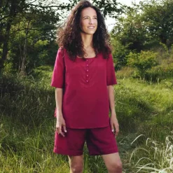 Damen  REISE SCHLAFANZUG kurz Seide-Baumwolle Traveler´s Tree®