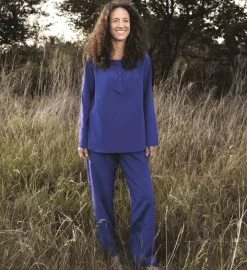 Damen  REISE SCHLAFANZUG lang Seide-Baumwolle Traveler´s Tree®