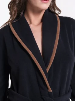 Fleece Morgenmantel lang NERO schwarz-nougat von Verdiani mit Viscose