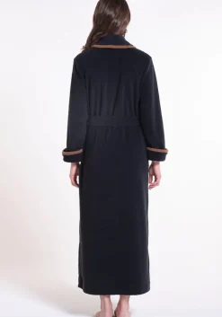 Fleece Morgenmantel lang NERO schwarz-nougat von Verdiani mit Viscose