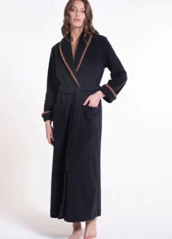 Fleece Morgenmantel lang NERO schwarz-nougat von Verdiani mit Viscose