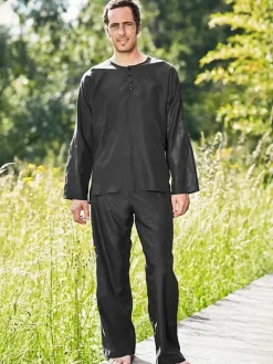 Herren REISE-SCHLAFANZUG lang Seide-Baumwolle Traveler´s Tree®