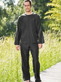 Herren REISE-SCHLAFANZUG lang Seide-Baumwolle Traveler´s Tree®