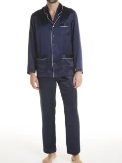 Herren Schlafanzug 100% Seide PURA SETA mit Biese Verdiani Man