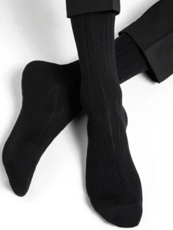 Herren Socken uni breite Rippe mit Merino von Bleuforêt