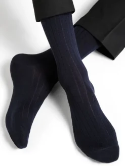 Herren Socken uni breite Rippe mit Merino von Bleuforêt