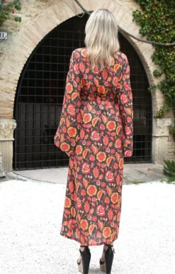 Kimono mit Seide AURORA schwarz-rot von Laetitia Beachwear