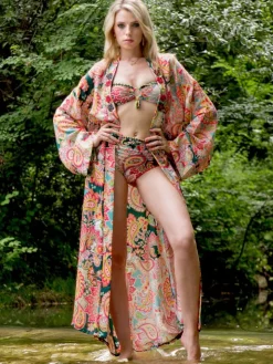 Kimono mit Seide BELINA in rosa-bunt von Laetitia Beachwear