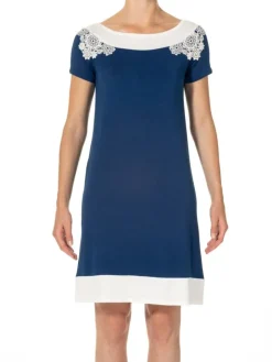 Kurzarm Nachtkleid CAMILLA No. 2 blau-weiß aus Modal von Imec