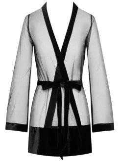 Kurzer Morgenmantel KIMONO TULLE Tüll schwarz von Cadolle