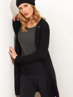 Lang Cardigan PAILLETTEN schwarz von Chiara Fiorini mit Wolle und Mohair