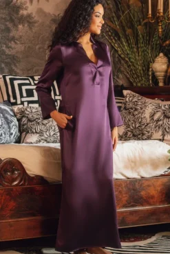 Langarm Nachtkleid 100% Seide POLLY lang Satin Marjolaine